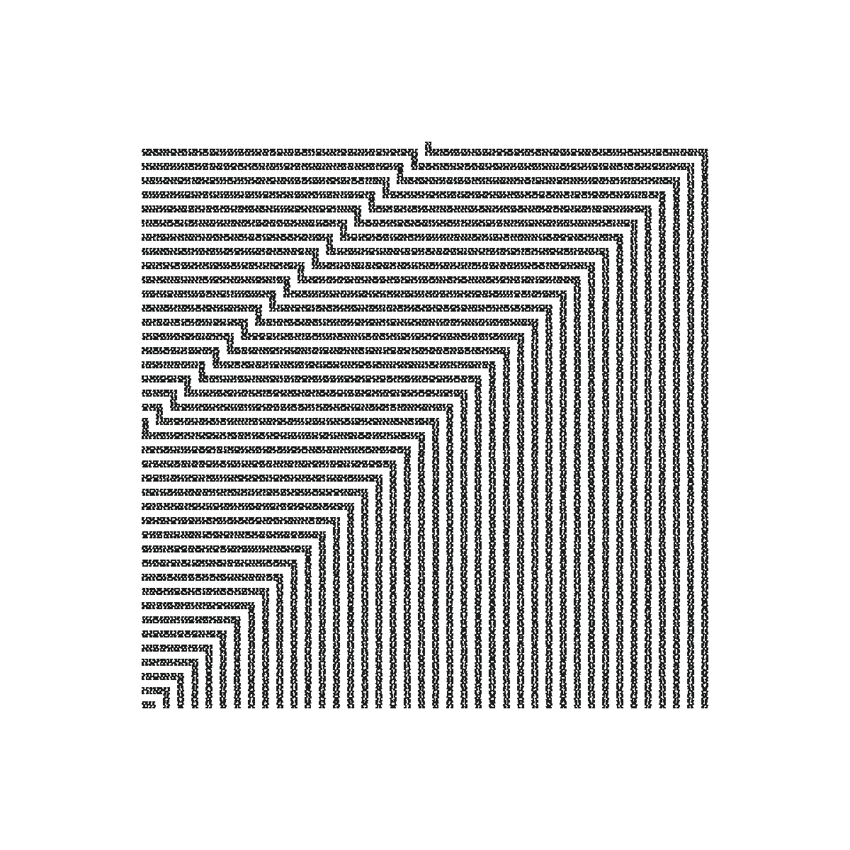 Rule 170: 1D cellular automaton with range = 1, where cells are shaped like keyholes, but I think it's bugged. If you stare long enough it looks like a waterfall and starts to move.